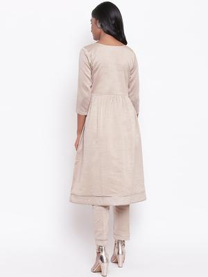 solid chanderi flared kurta - 16589566 - Standard Image - 3