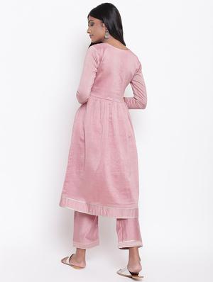 solid chanderi flared kurta - 16589567 - Standard Image - 3