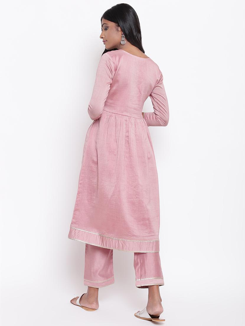 solid chanderi flared kurta - 16589567 - Zoom Image - 3