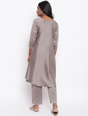 solid chanderi a-line kurta - 16589569 - Standard Image - 3