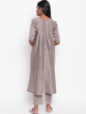 solid chanderi flared kurta - 16589570 - Standard Image - 3