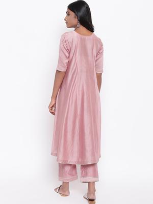 solid chanderi flared kurta - 16589571 - Standard Image - 3