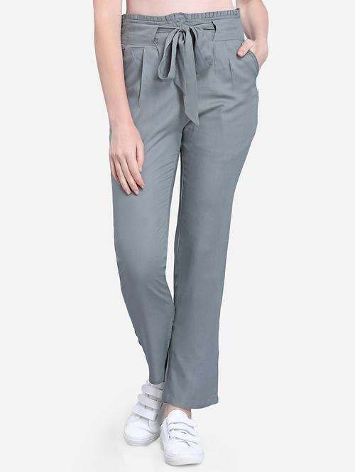 tie up waist solid trouser - 16589601 - Standard Image - 1
