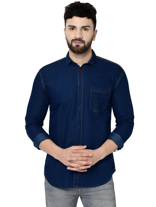 navy blue solid casual shirt - 16590953 - Standard Image - 1