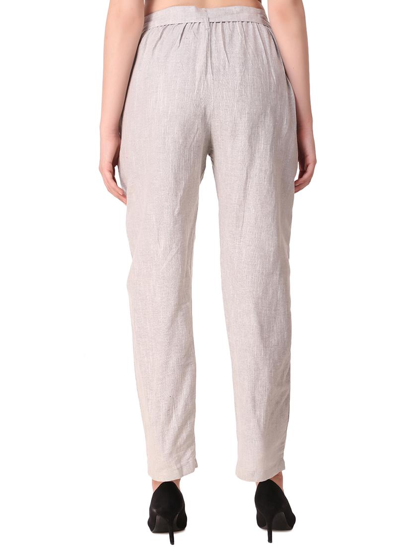 grey cotton flat front trousers - 16592146 - Zoom Image - 3