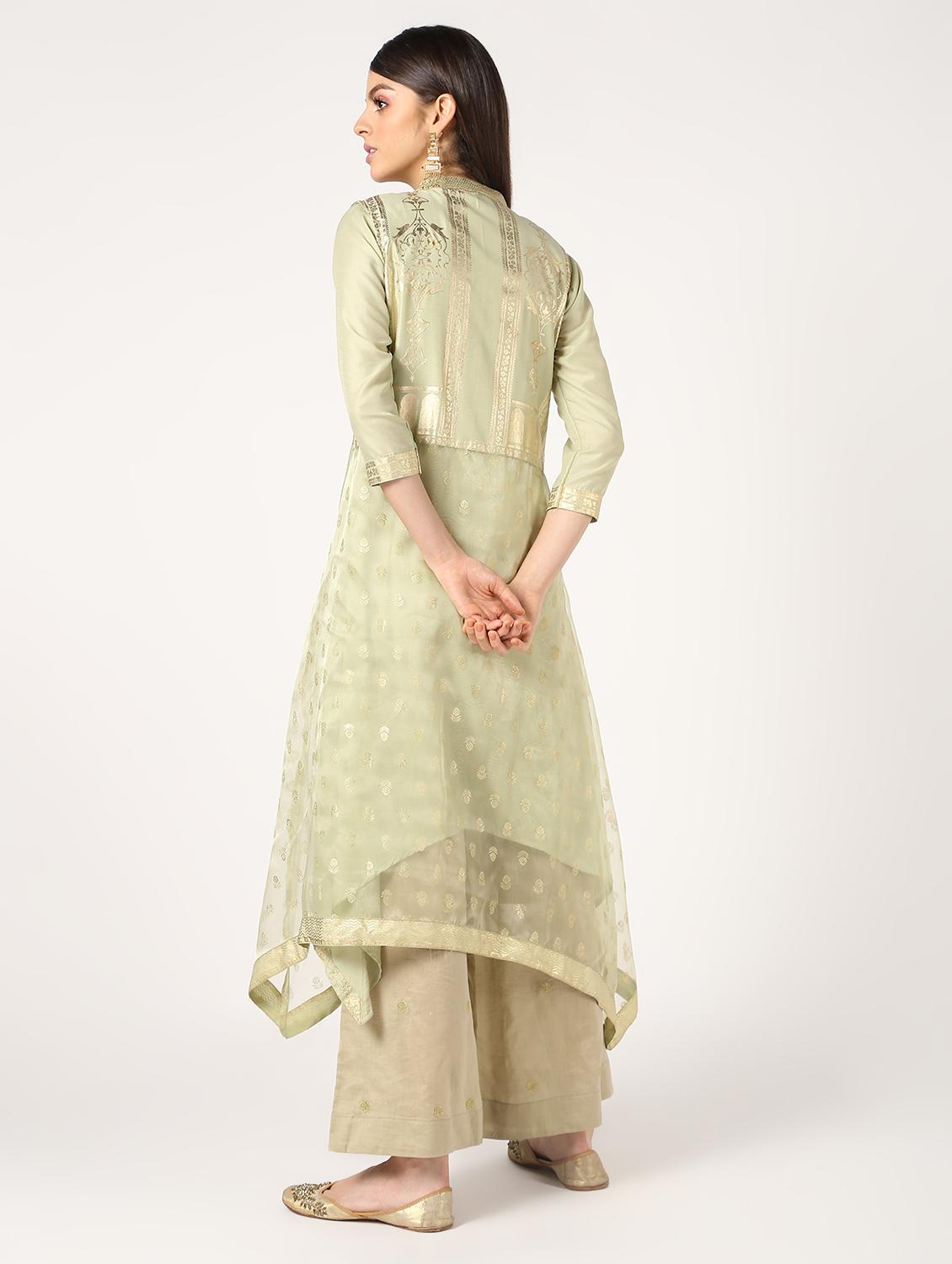 gold print asymmetric kurta - 16592260 - Zoom Image - 3