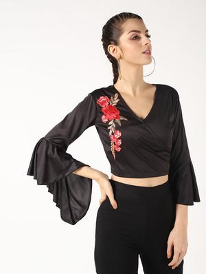 floral patch bell sleeved top - 16592534 - Standard Image - 3