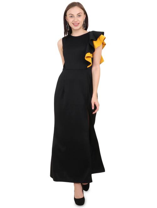 contrast ruffle detail maxi dress - 16595399 - Standard Image - 1