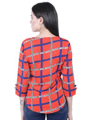 notch neck checkered top - 16596142 - Standard Image - 3