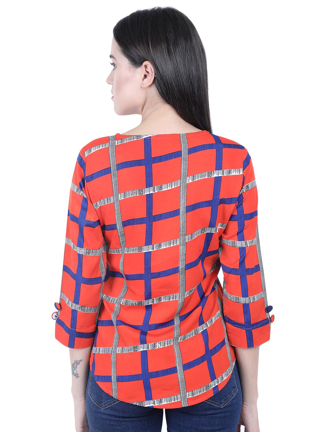 notch neck checkered top - 16596142 - Zoom Image - 3