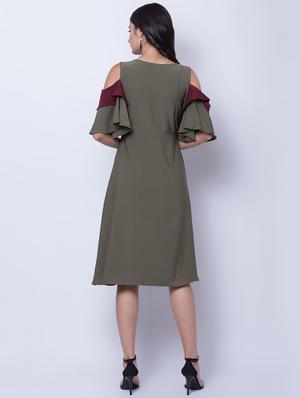 contrast detail bell sleeved a-line dress - 16596582 - Standard Image - 3