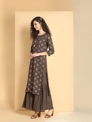brown rayon kurta palazzo set - 16598531 - Standard Image - 3
