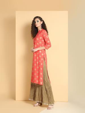 gold print kurta skirt set - 16598539 - Standard Image - 3
