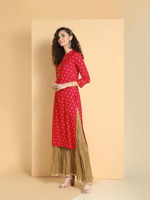 gold print kurta skirt set - 16598540 - Standard Image - 3