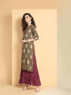 gold print kurta skirt set - 16598543 - Standard Image - 3