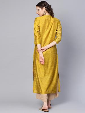self-design art silk straight kurta - 16598695 - Standard Image - 3