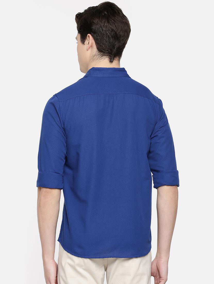 blue solid casual shirt - 16598771 - Zoom Image - 3