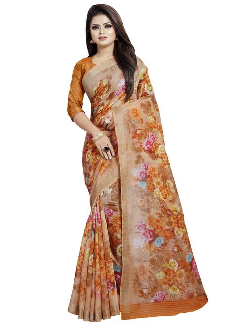 orange cotton blend bhagalpuri saree with blouse - 16598789 - Standard Image - 1