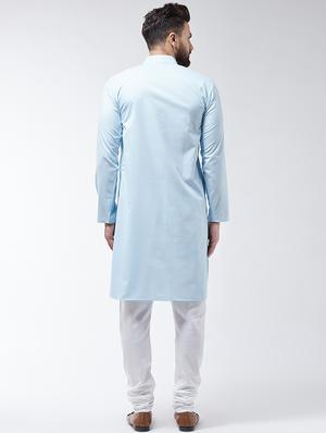 sky blue solid kurta pyjama set - 16599049 - Standard Image - 3