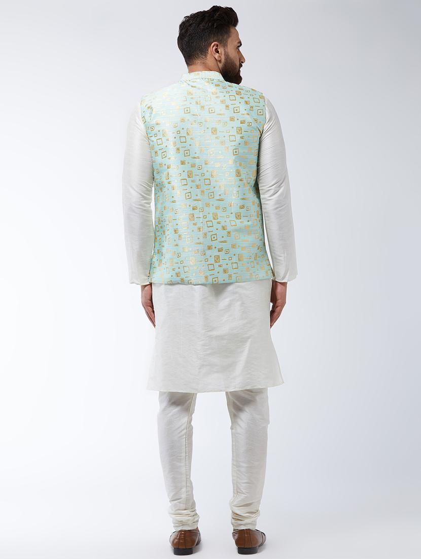 white solid kurta pyjama set with nehru jacket - 16599716 - Zoom Image - 3