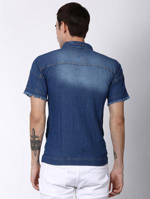 blue faded ripped denim casual shirt - 16600905 - Standard Image - 3