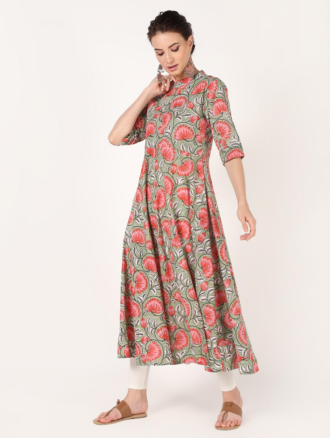 floral flared kurta - 16601596 - Zoom Image - 3
