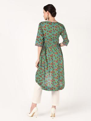 printed high-low kurta - 16601599 - Standard Image - 3