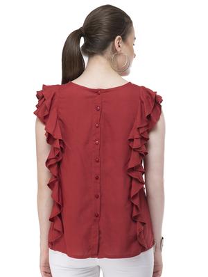 round neck ruffled top - 16602070 - Standard Image - 3