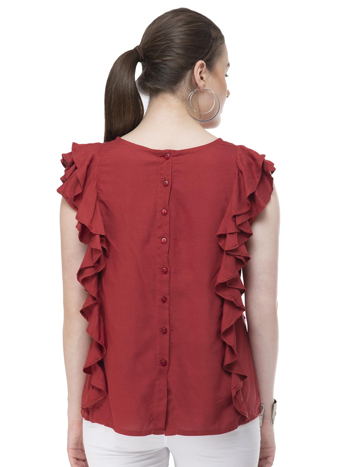 round neck ruffled top - 16602070 - Zoom Image - 3