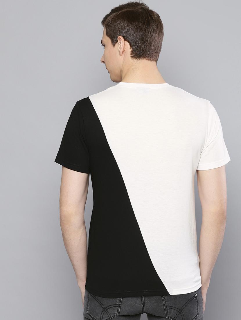 black color block cut & sew t-shirt - 16603011 - Zoom Image - 3