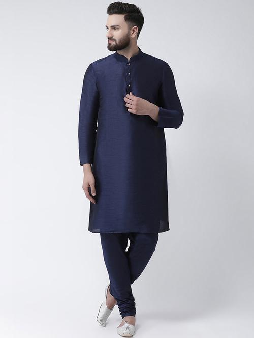 navy blue solid kurta pyjama set - 16603649 - Standard Image - 1