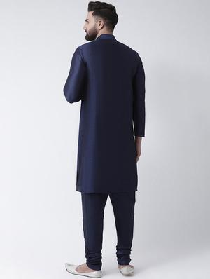 navy blue solid kurta pyjama set - 16603649 - Standard Image - 3