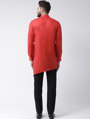 red solid asymmetric kurta pyjama set - 16603656 - Standard Image - 3