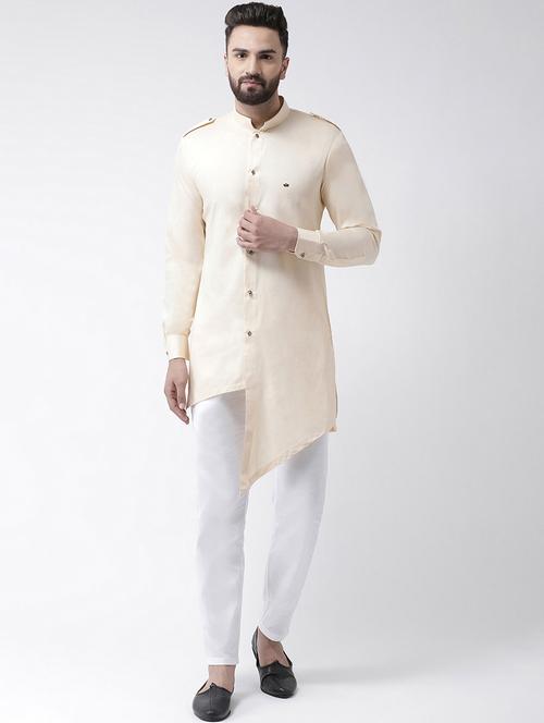 beige solid asymmetric kurta pyjama set - 16603660 - Very Small Image - 1
