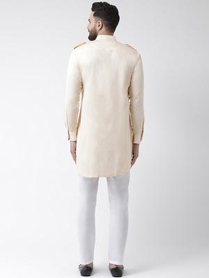 beige solid asymmetric kurta pyjama set - 16603660 - Standard Image - 3