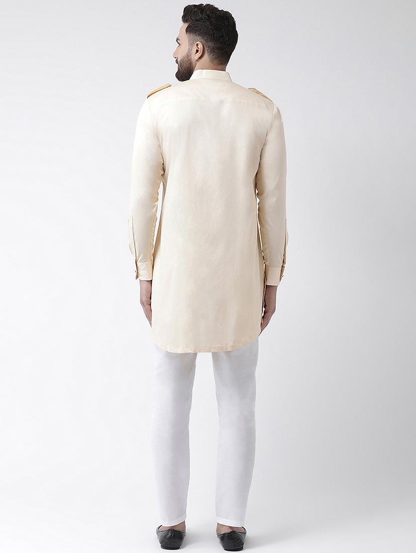 beige solid asymmetric kurta pyjama set - 16603660 - Zoom Image - 3