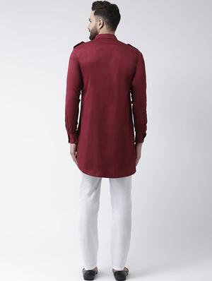 red solid pathani set - 16603664 - Standard Image - 3