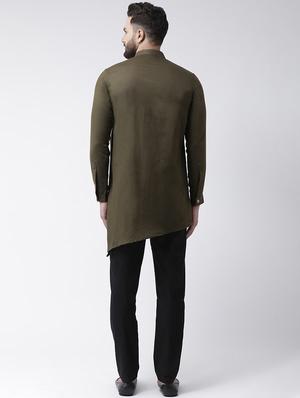 green solid asymmetric kurta - 16603706 - Standard Image - 3