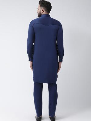 navy blue solid pathani kurta - 16603712 - Standard Image - 3