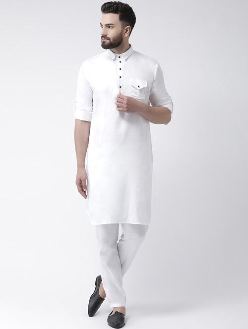 white solid pathani kurta - 16603714 - Standard Image - 1