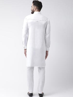 white solid pathani kurta - 16603714 - Standard Image - 3