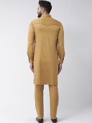 beige solid pathani kurta - 16603715 - Standard Image - 3