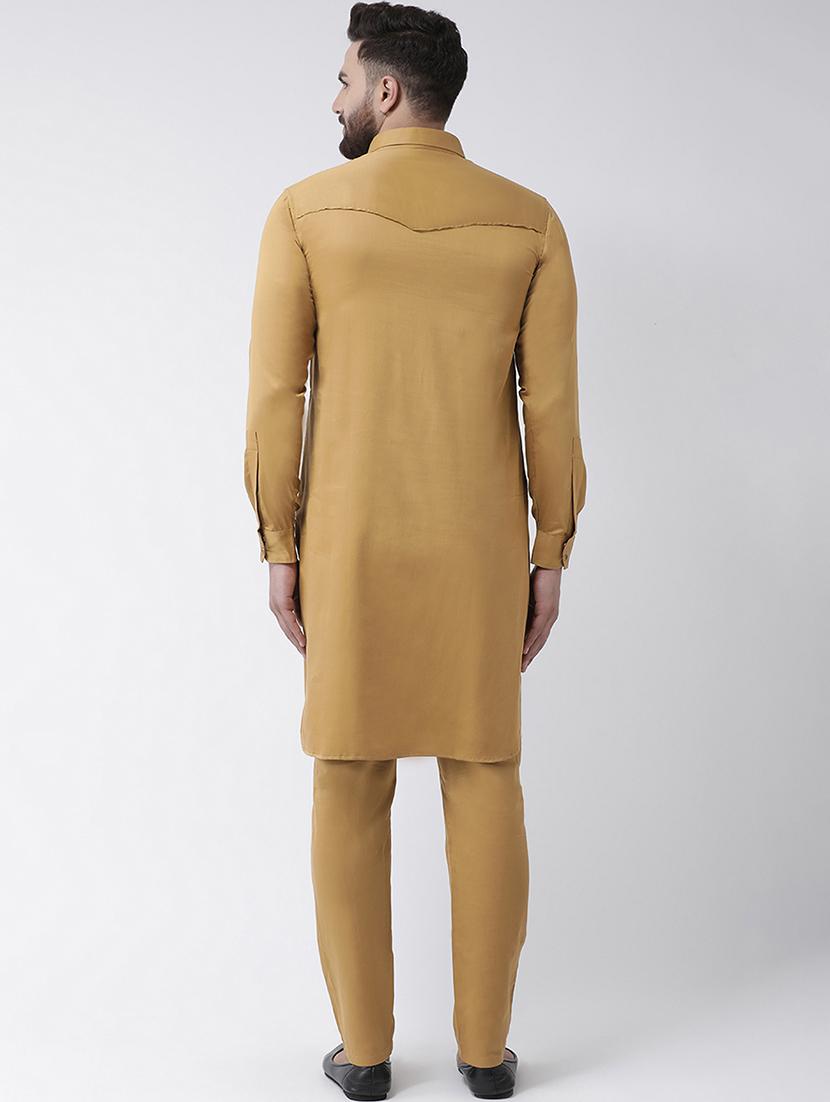 beige solid pathani kurta - 16603715 - Zoom Image - 3