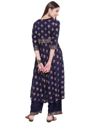 block printed high-low kurta with palazzo set - 16603744 - Standard Image - 3