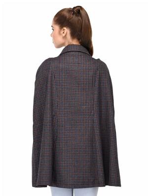 navy houndstooth double breasted wool cape - 16603767 - Standard Image - 3