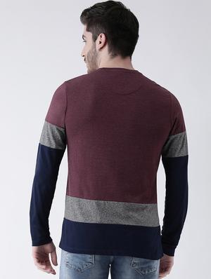 maroon color block cut & sew t-shirt - 16604008 - Standard Image - 3