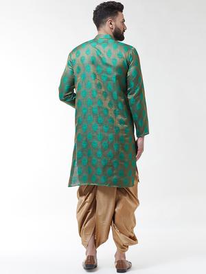 green silk blend jacquard dhoti kurta set - 16604113 - Standard Image - 3
