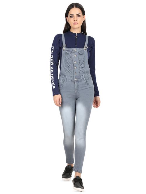 criss cross detail stone washed dungaree - 16604277 - Standard Image - 1