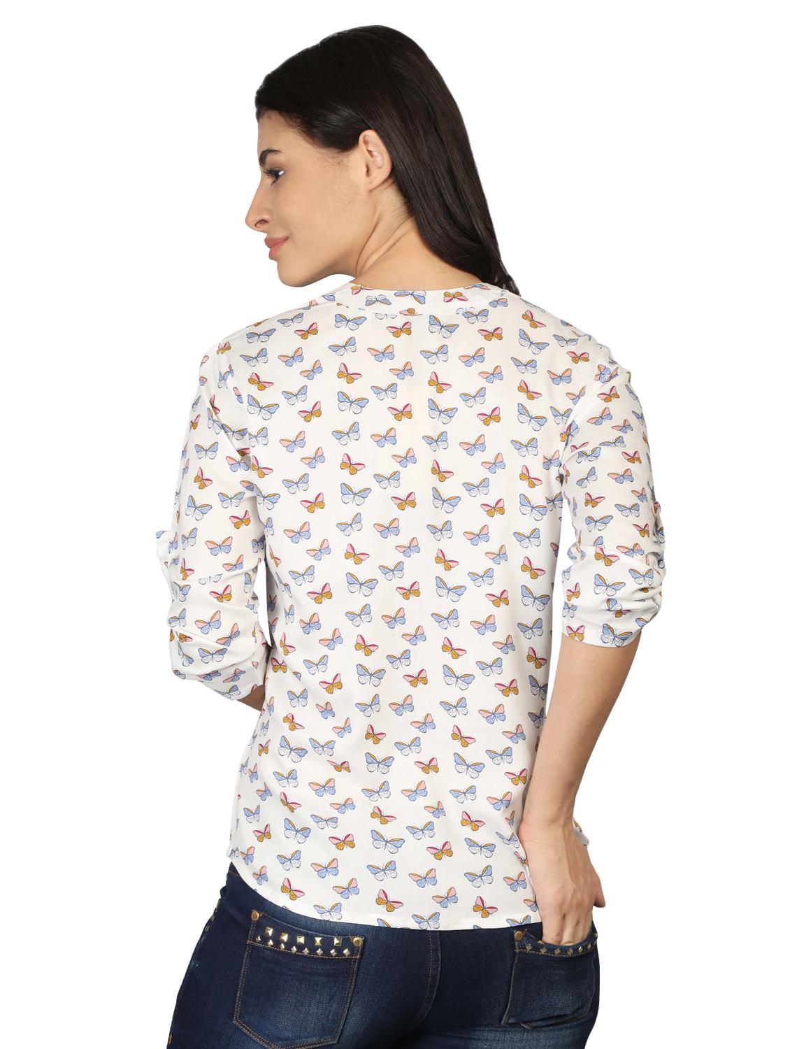 mandarin neck butterfly print top - 16605456 - Zoom Image - 3