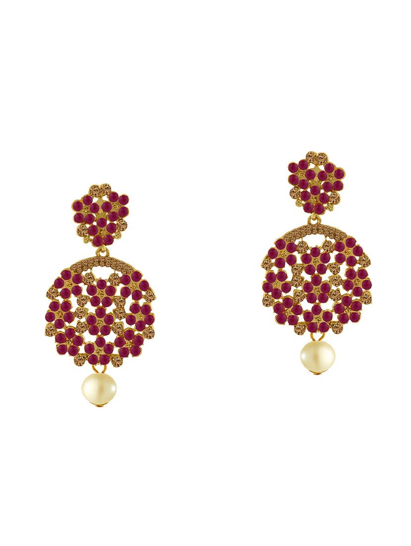 red metal drop earring maangtikka - 16605836 - Zoom Image - 3